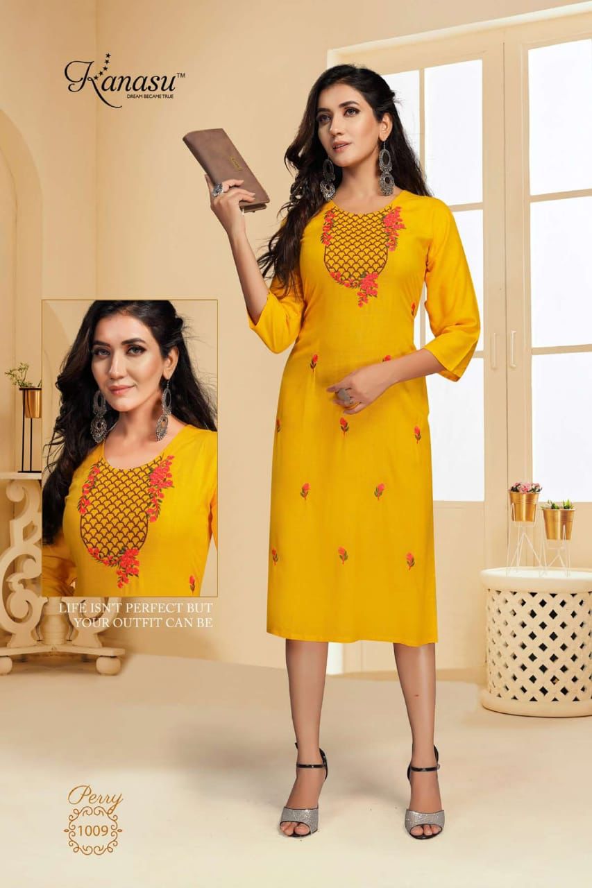 Kanasu Perry Classic Ethnic Wear Heavy Rayon Designer Kurti Collection